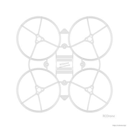 Translucent white whoop frame top view showing duct ring supports and central mounting holes