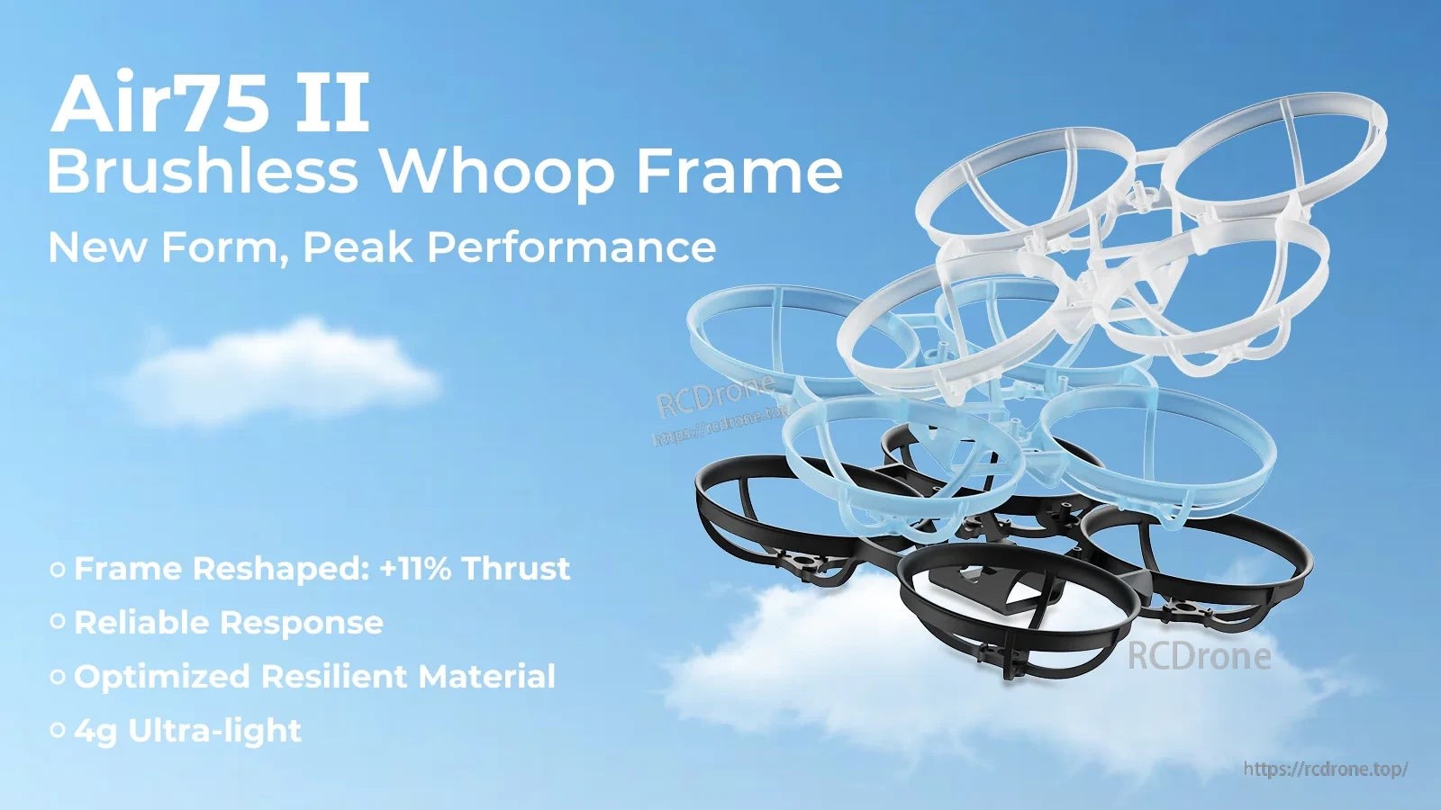 BetaFPV Air75 II brushless whoop frame, 75mm 4g PP frame with optimized ducts (black and translucent)