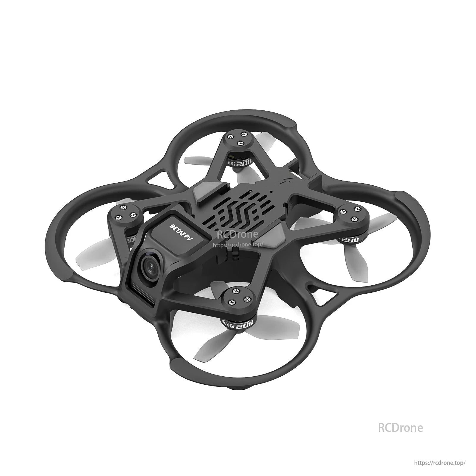 BetaFPV ducted cinewhoop FPV quadcopter with prop guards, four-blade props, and front-mounted camera