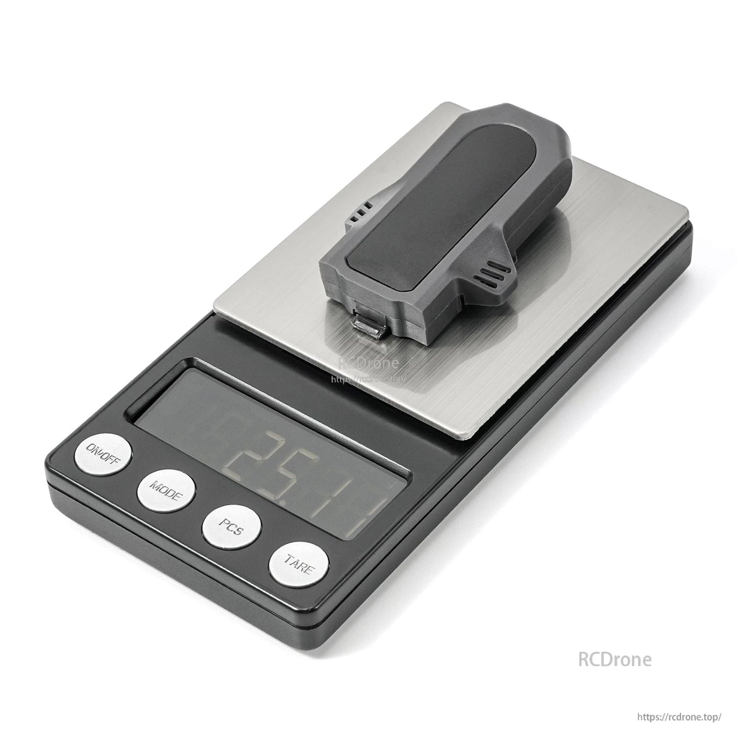 Aquila16 battery on digital scale showing 25.1g weight, BT2.0 connector visible