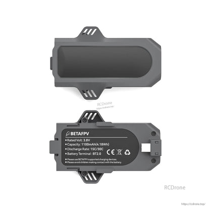 Aquila16 battery top and label view showing 3.8V 1100mAh 4.19Wh BT2.0 and 15C/30C rating
