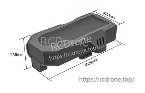 Aquila16 modular battery pack dimensions diagram, approx. 62.8 × 41.3 × 17.8 mm