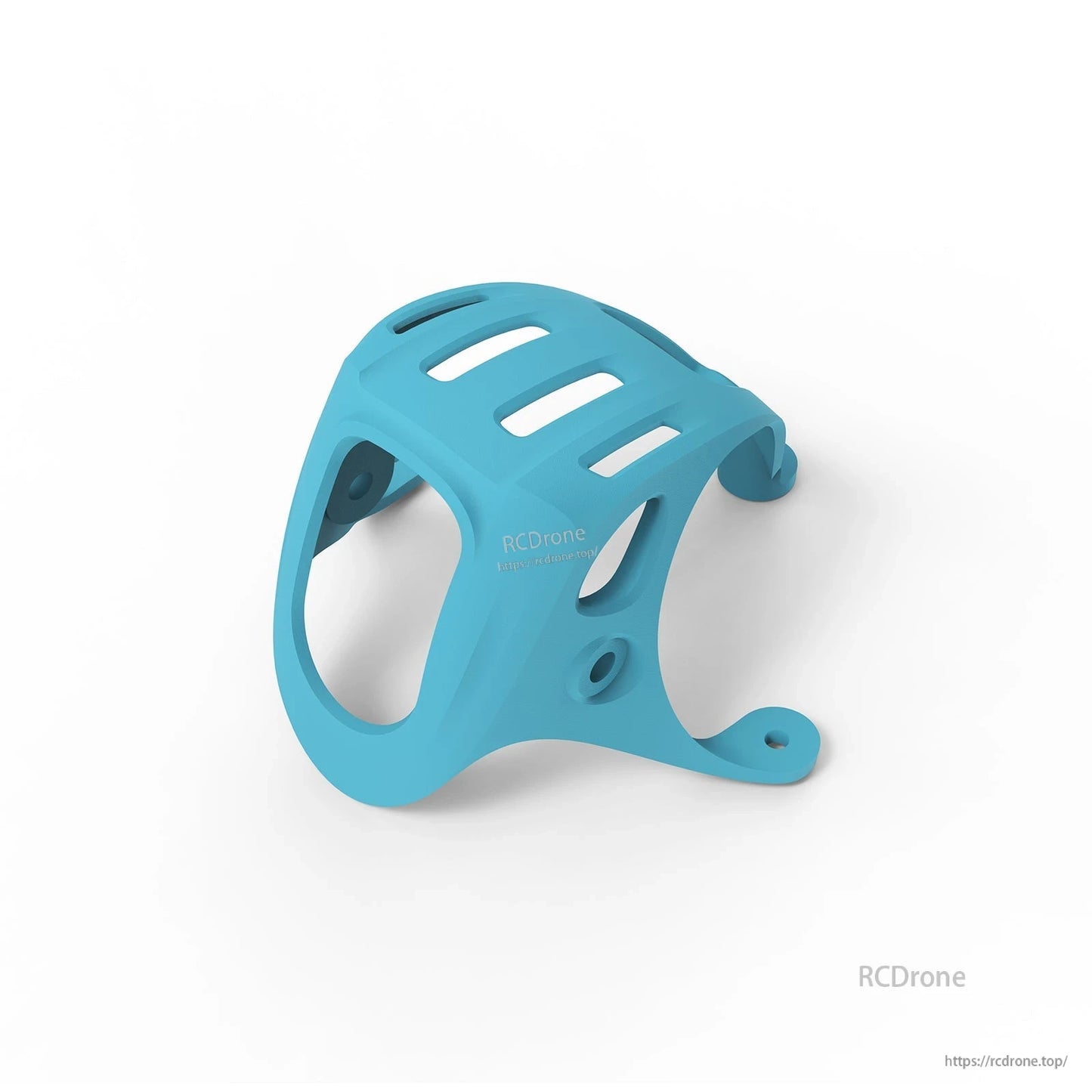Blue vented canopy shell, angled view showing top slots, side holes, and mounting tabs