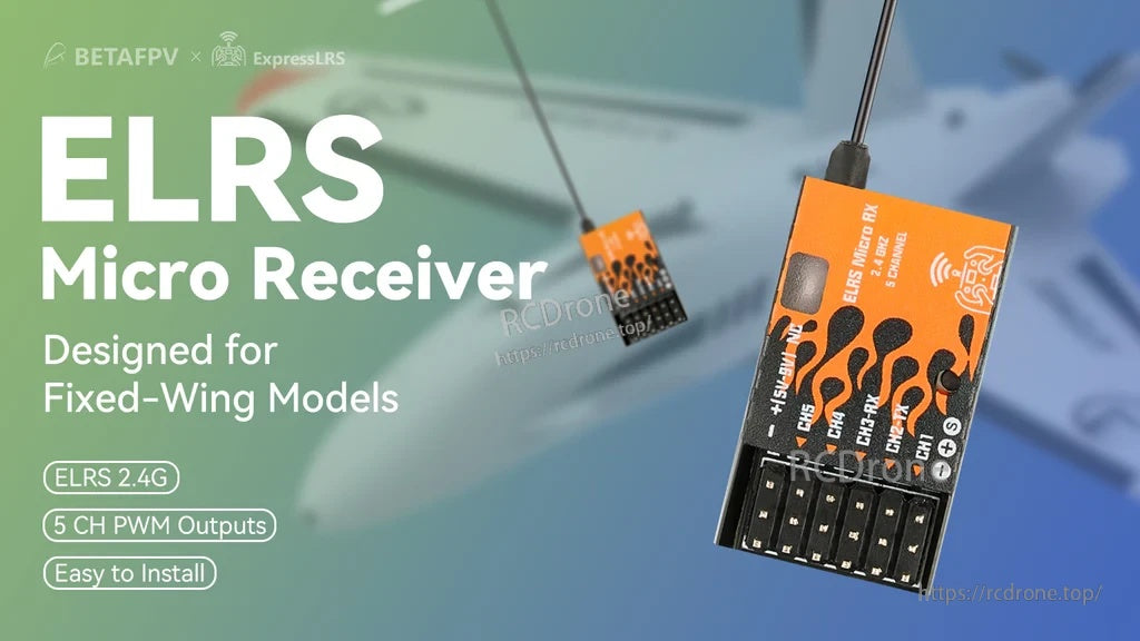 BETAFPV ELRS Micro Receiver 2.4GHz ExpressLRS with 5-channel PWM outputs for fixed-wing models