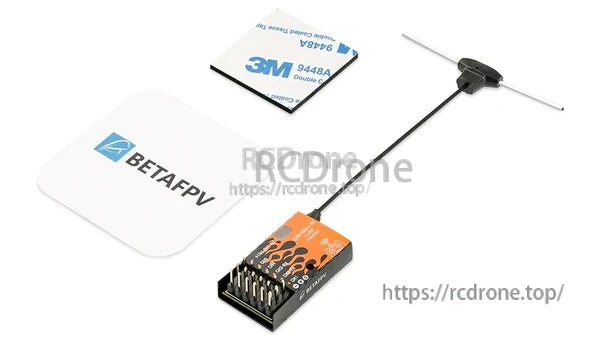 Receiver kit with T antenna, BETAFPV sticker, and 3M adhesive pad for mounting