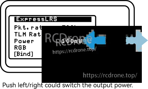 ExpressLRS 2.4G TX label on screen, indicating an ELRS transmitter module configuration