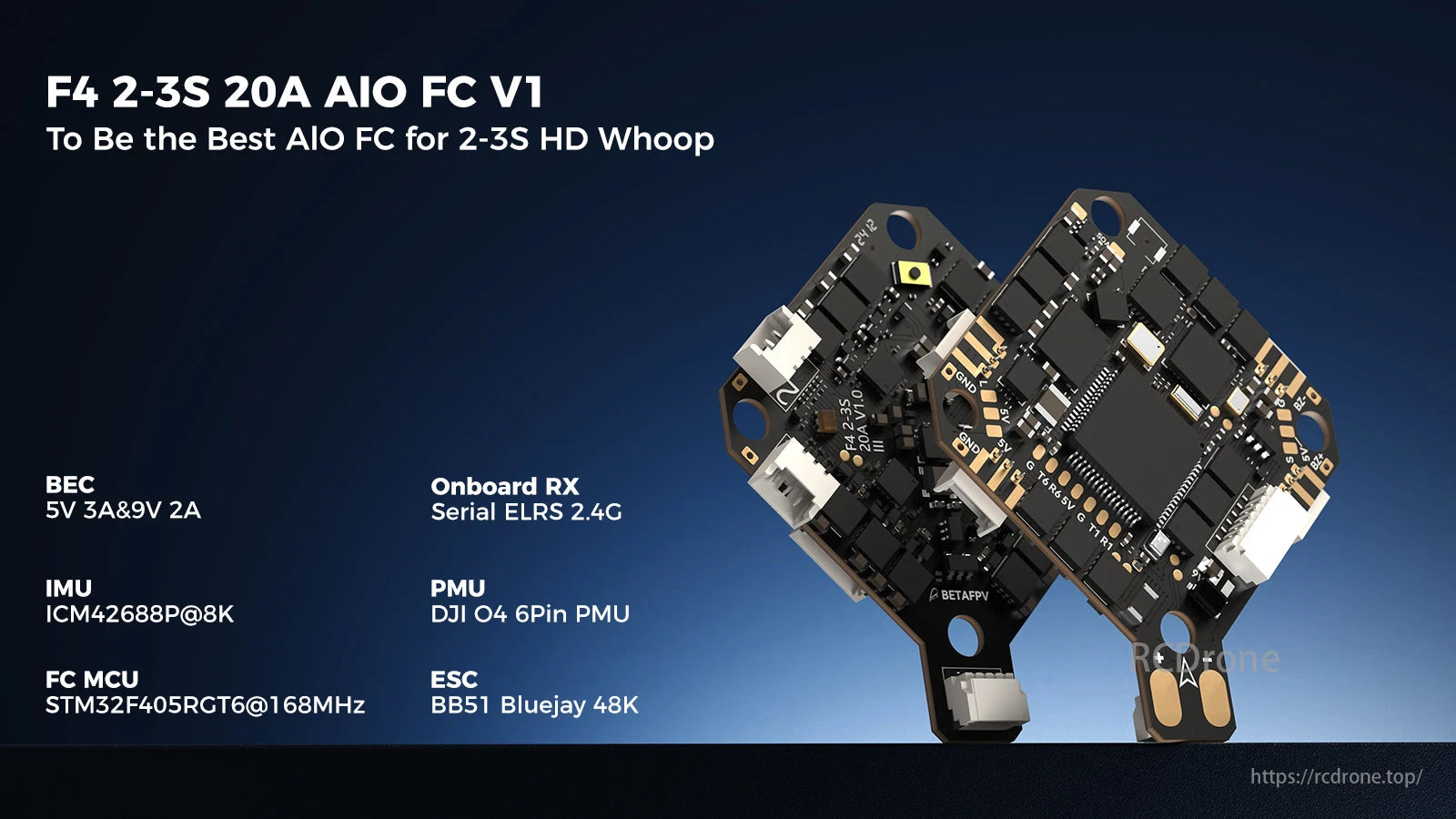 BetaFPV F4 AIO FC V1 is a high-performance flight controller for 2-3S HD Whoop drones, featuring advanced components and integrated functionalities for FPV enthusiasts.