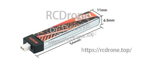 LAVA 1S 260mAh battery size overview showing 54mm length, 11mm width and 6.5mm height with BT2.0 plug
