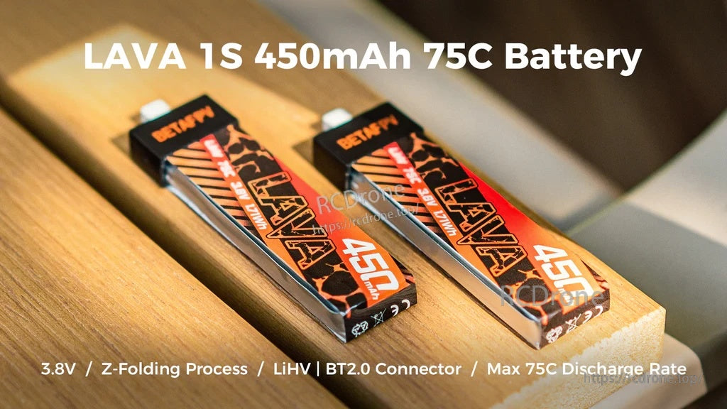 BetaFPV LAVA 1S 450mAh 75C LiHV battery with BT2.0 connector, 3.8V micro quad pack
