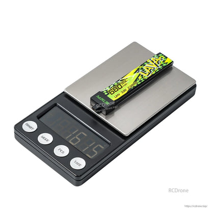 Single 680mAh LAVA II 1S LiHV battery displayed on digital scale, side label visible