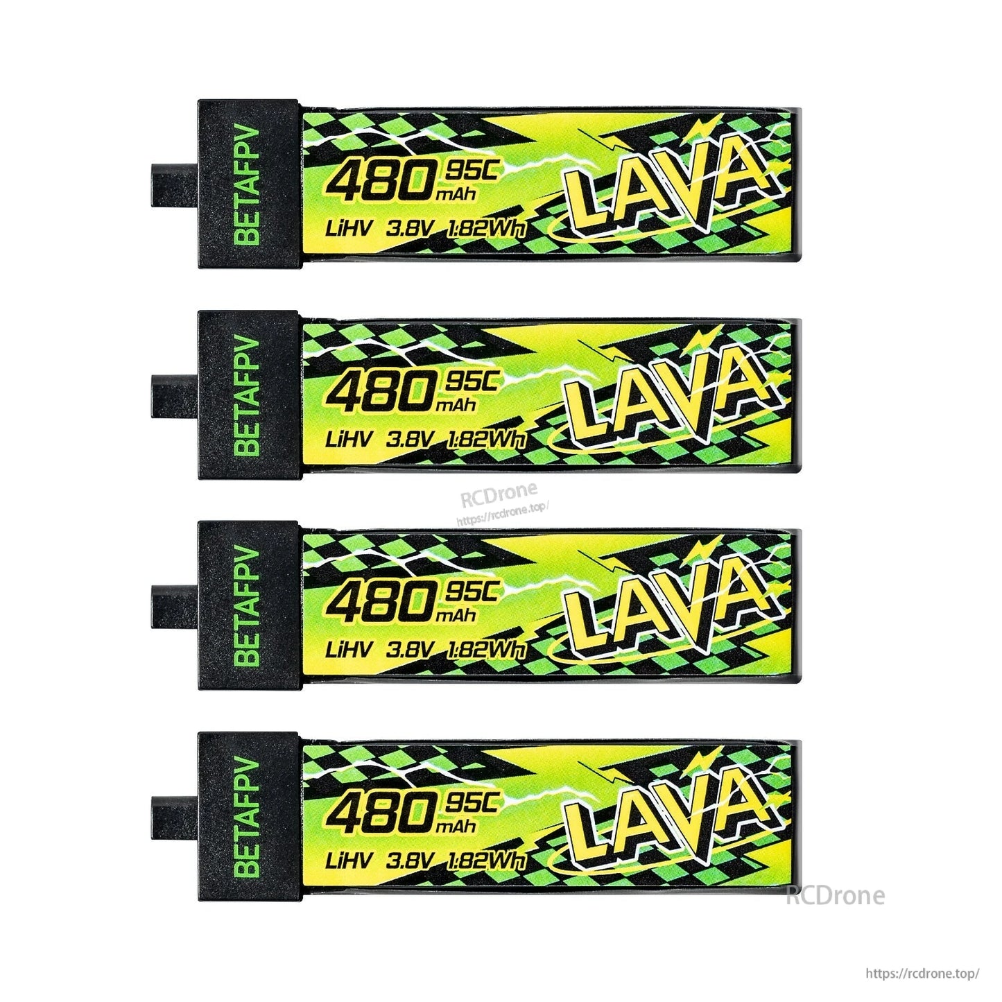 BetaFPV LAVA II 1S Battery packs, 480mAh LiHV 3.8V 95C, set of four with labels