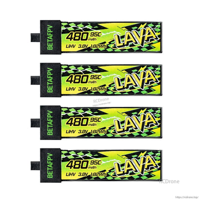 BetaFPV LAVA II 1S Battery packs, 480mAh LiHV 3.8V 95C, set of four with labels