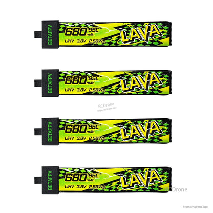 BetaFPV LAVA II 1S Battery packs, 680mAh LiHV 3.8V 95C, set of four top view