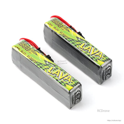 BetaFPV LAVA II 4S LiHV 95C battery packs, two sizes shown side by side with XT30 leads