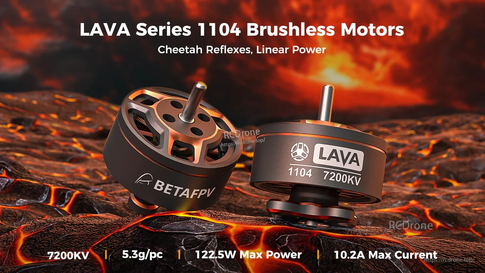 BetaFPV LAVA Series 1104 7200KV brushless motor set for 3S 2.2-inch quads, 5.3g, 122.5W max
