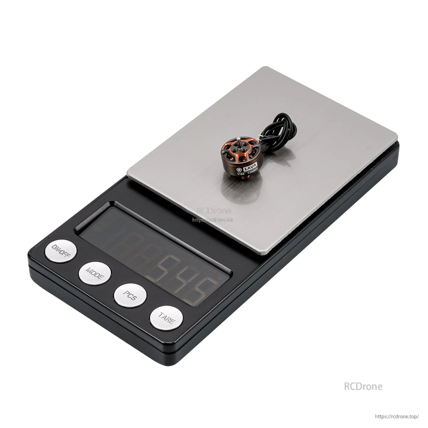 LAVA 1104 motor with coiled lead on digital scale, weight display close-up