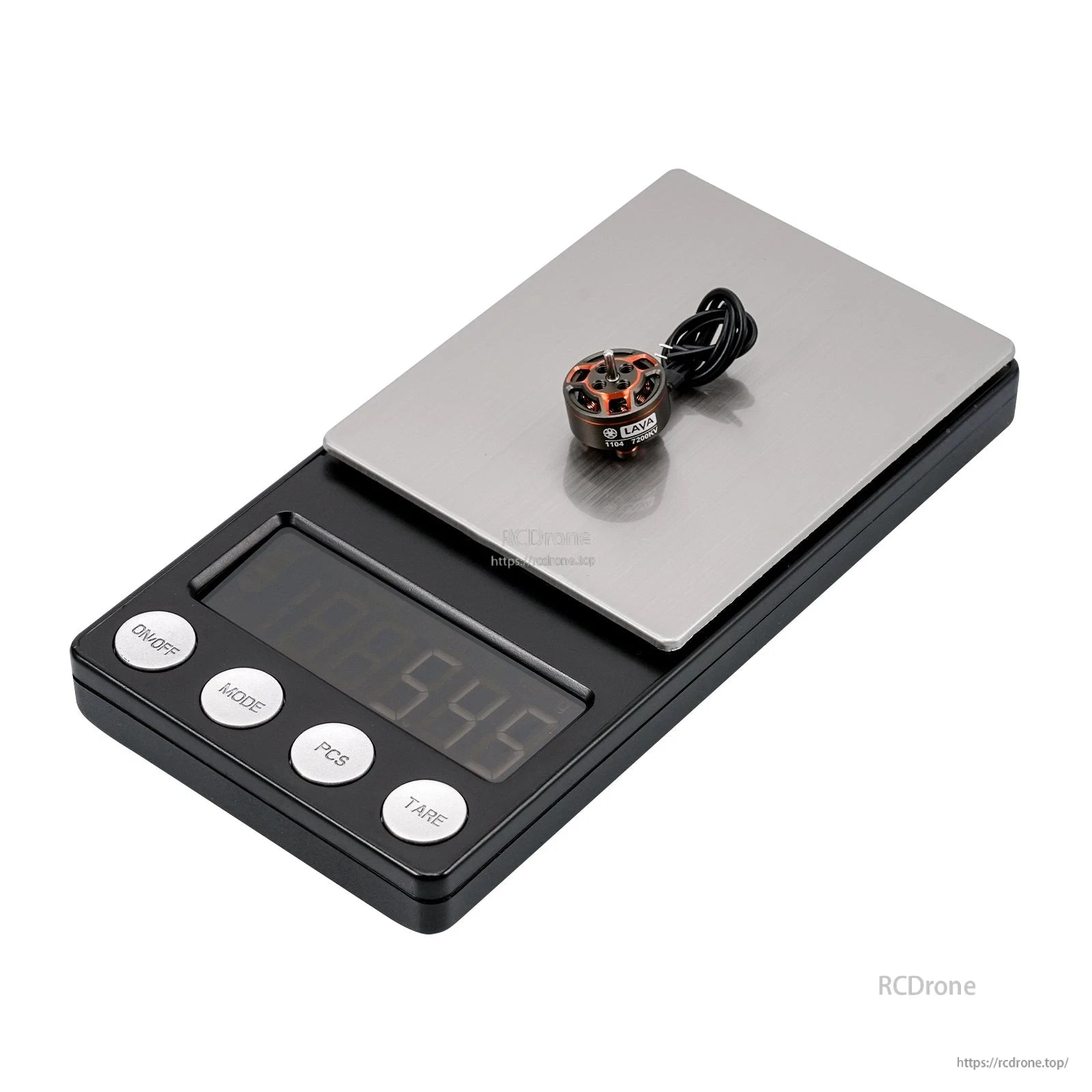 LAVA 1104 motor with coiled lead on digital scale, weight display close-up