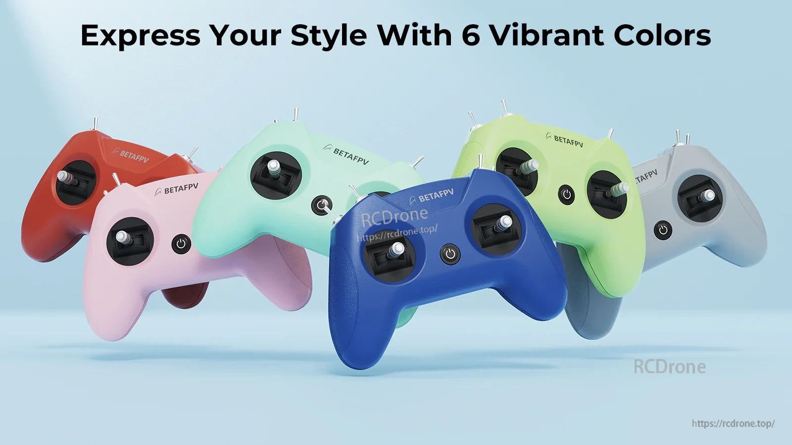 LiteRadio 2 SIM controller color options lineup showing six vibrant shells including gray, red, blue, cyan, green, and pink