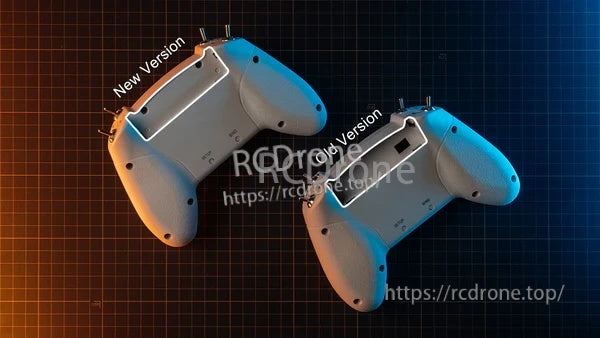 Bottom view comparing LiteRadio transmitter new version vs old version case style for compatibility reference