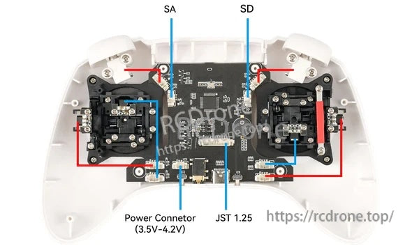 LiteRadio 2 SE/LiteRadio 3 interior with SA and SD connections and JST 1.25 connector labeled