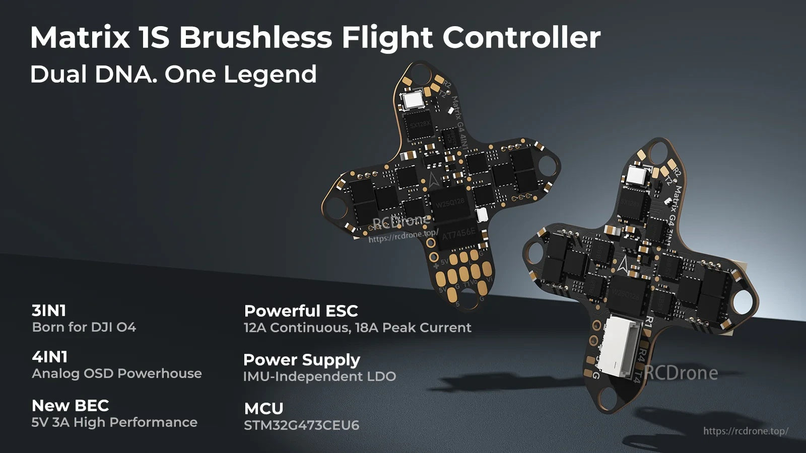 BetaFPV Matrix 1S Brushless Flight Controller overview, 3IN1 and 4IN1 versions on cross-style board