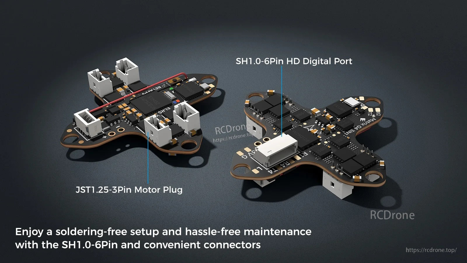 Matrix 1S 3IN1 connectors close-up with SH1.0 6-pin HD digital VTX port and JST1.25 motor plugs
