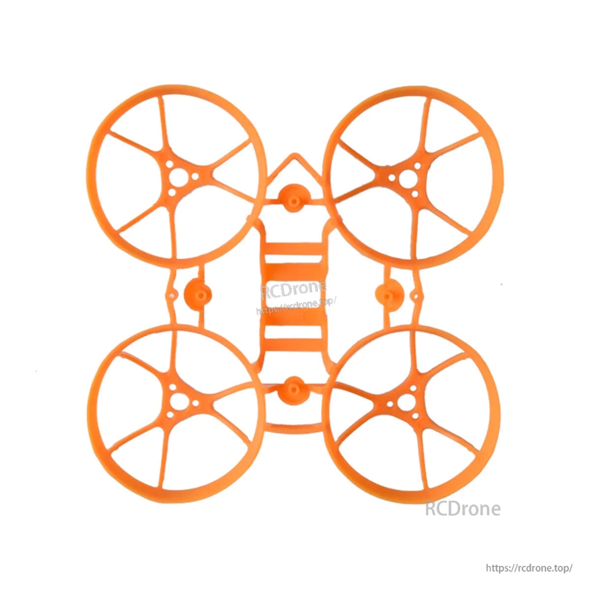 Orange ducted micro whoop frame top view with 4 prop guard rings