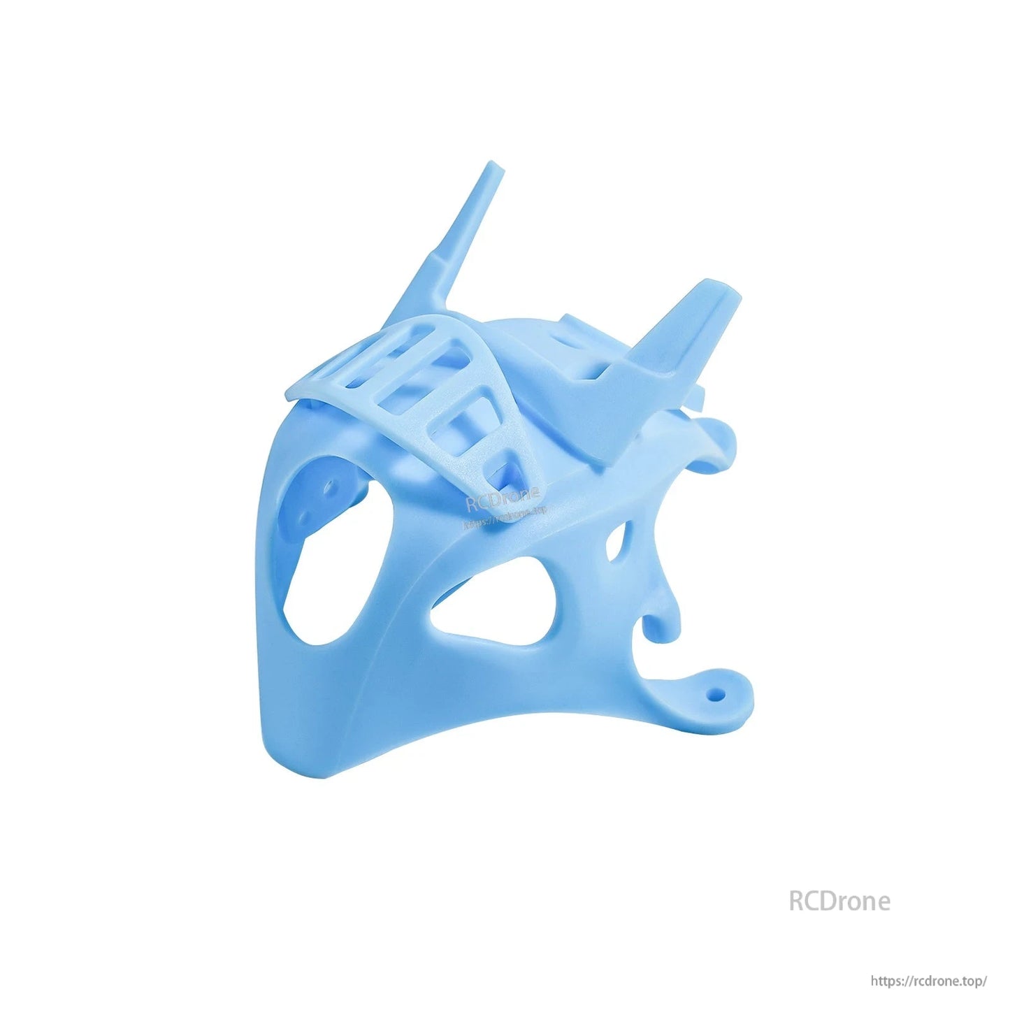 Blue micro FPV canopy, front-left view with vented top guard, camera opening, and side cutouts