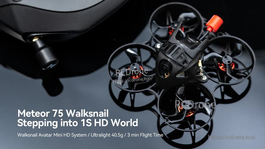 Micro canopy installed on a BetaFPV Meteor75 Walksnail 1S whoop, front camera mount and ducted frame view
