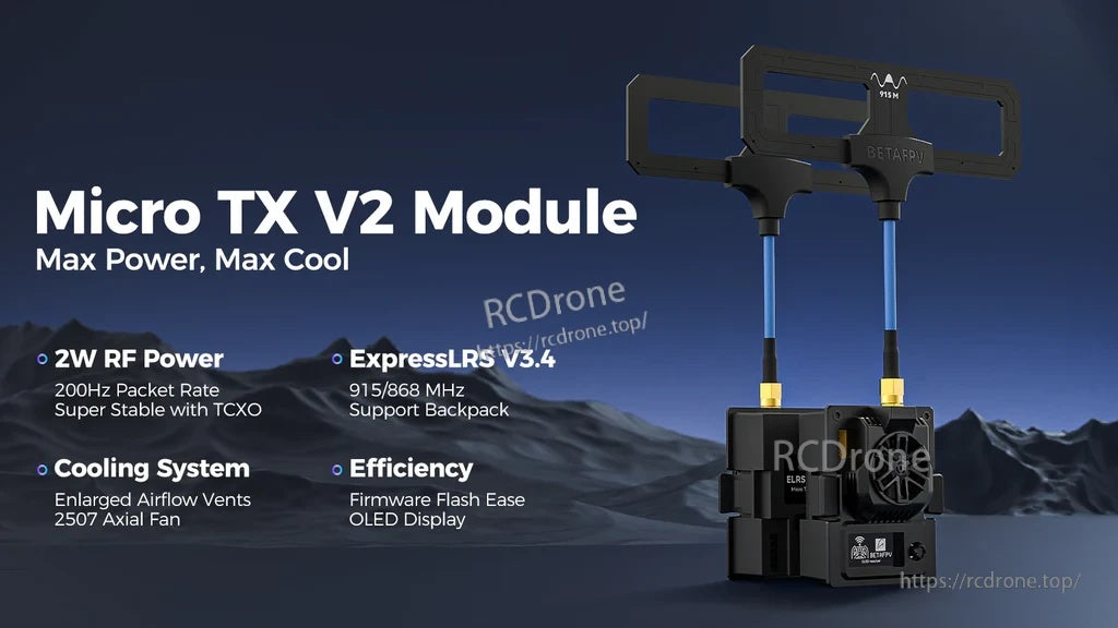 BETAFPV Micro TX V2 ExpressLRS 915/868MHz micro TX module with OLED and 2W output