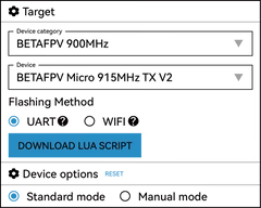 Radio menu option to download the ExpressLRS Lua script for configuring the external module from the transmitter
