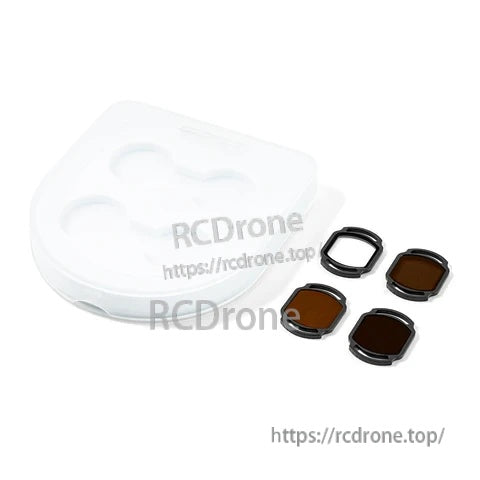 Filter set with protective storage case, including multiple clip-on ND filters and a UV filter for DJI O4 Air Unit Pro camera