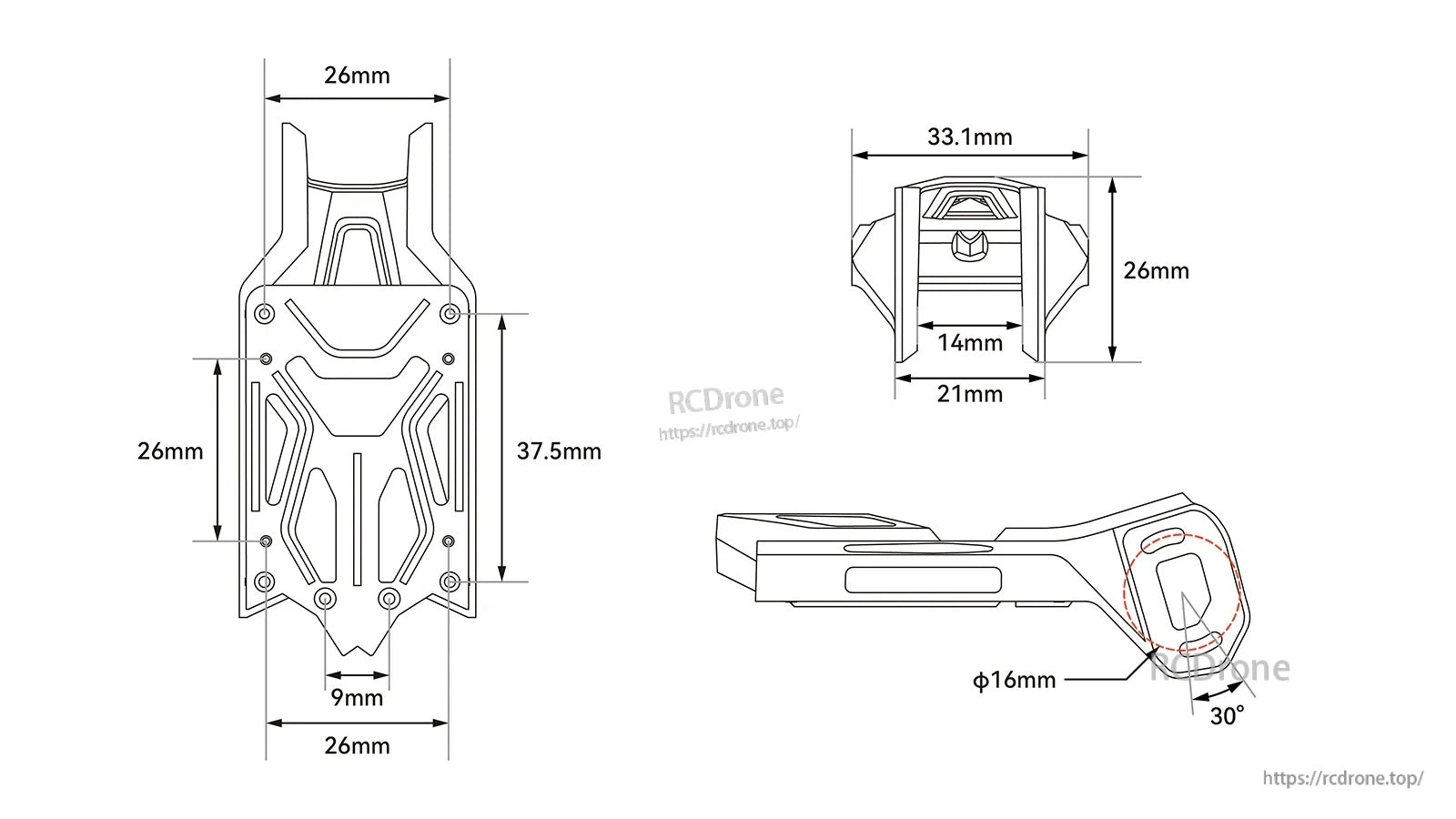 O4 Air Unit Bracket II dimensions