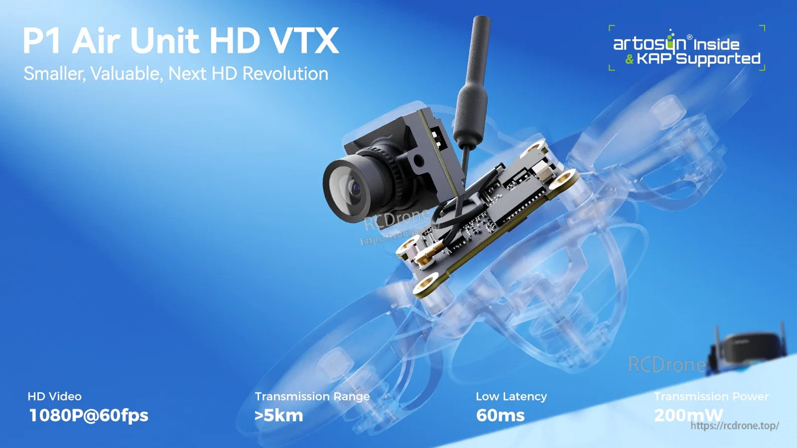 BETAFPV P1 Air Unit HD VTX with HD FPV camera and single antenna, 1080p/60fps and ~60ms latency callouts