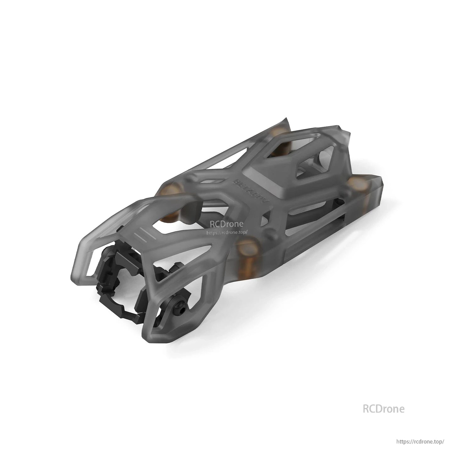 BetaFPV Pavo Femto upper cage/canopy frame, translucent gray, angled view with camera mount area