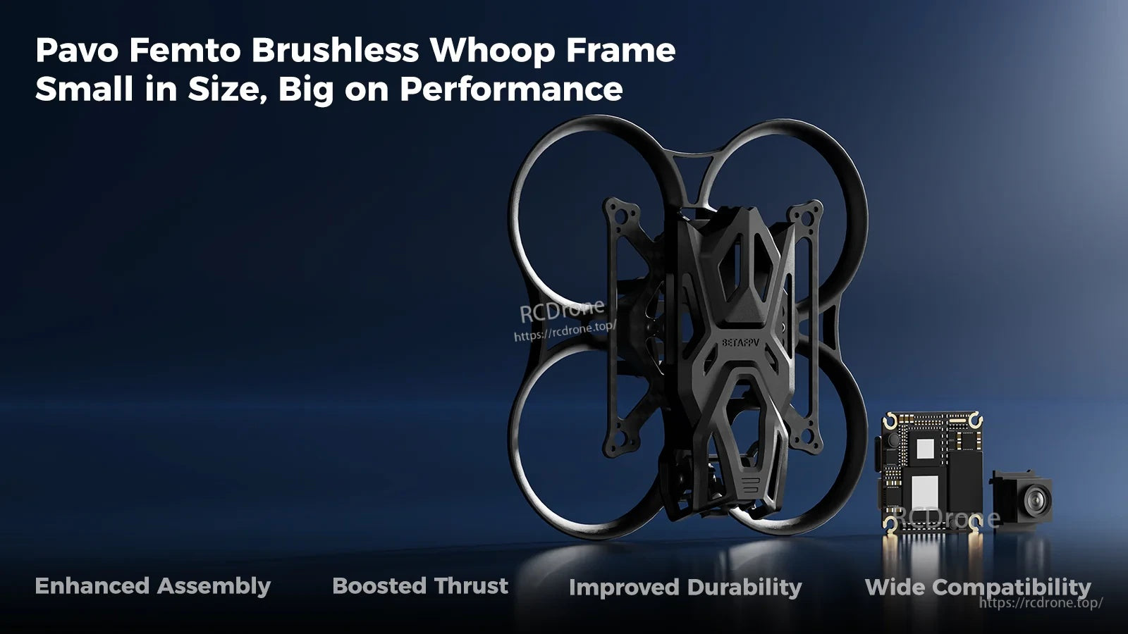 BetaFPV Pavo Femto 75mm brushless whoop frame with PA12 ducts, 2mm carbon plate, DJI O4 bracket
