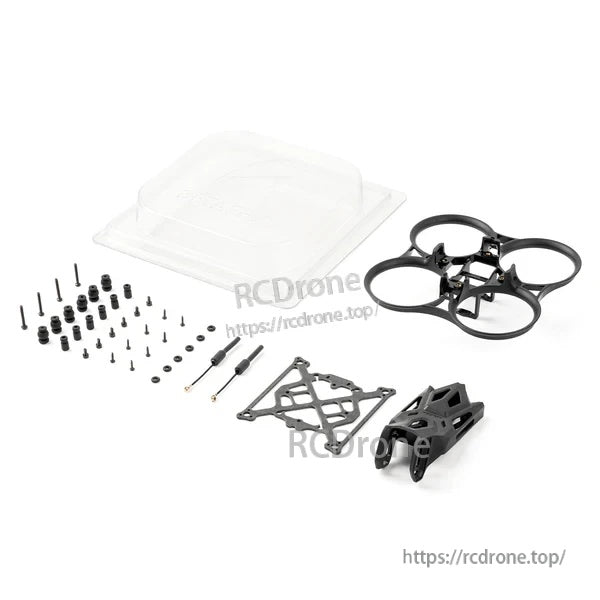 What’s included: PA12 duct, carbon plates, DJI O4 bracket parts, antenna, screws, and shock-absorbing hardware