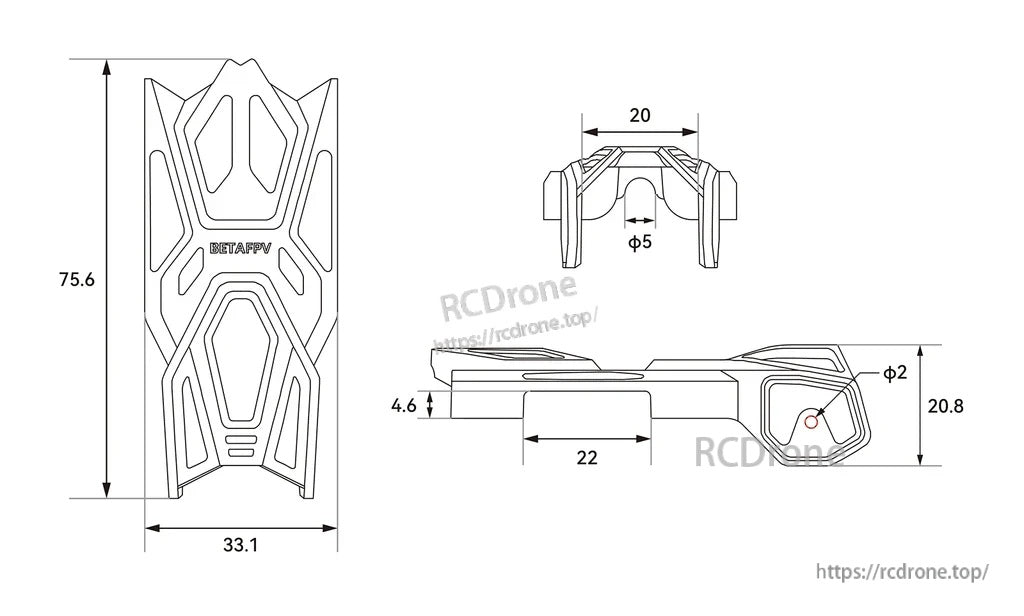 DJI O4 Air Unit bracket dimension drawing for Pavo Femto/Pavo Pico/Pavo20 mounting compatibility
