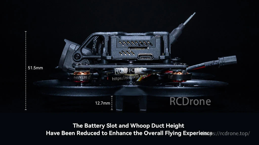 Side profile of Pavo Pico whoop showing 51.5mm duct height and 12.7mm battery slot height