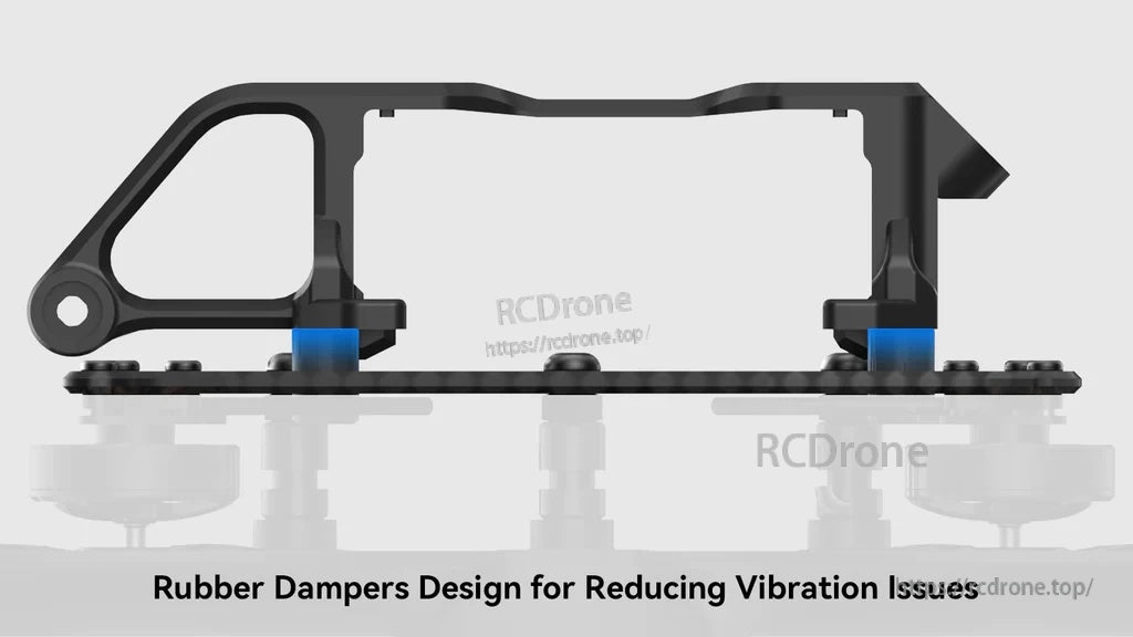 Side view render of rubber damper mounts under the HD VTX bracket for vibration reduction