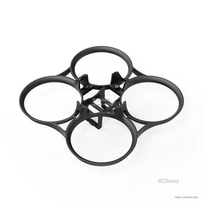 Top view of black Pavo Pico II whoop frame with four ducted prop guards and center mounting