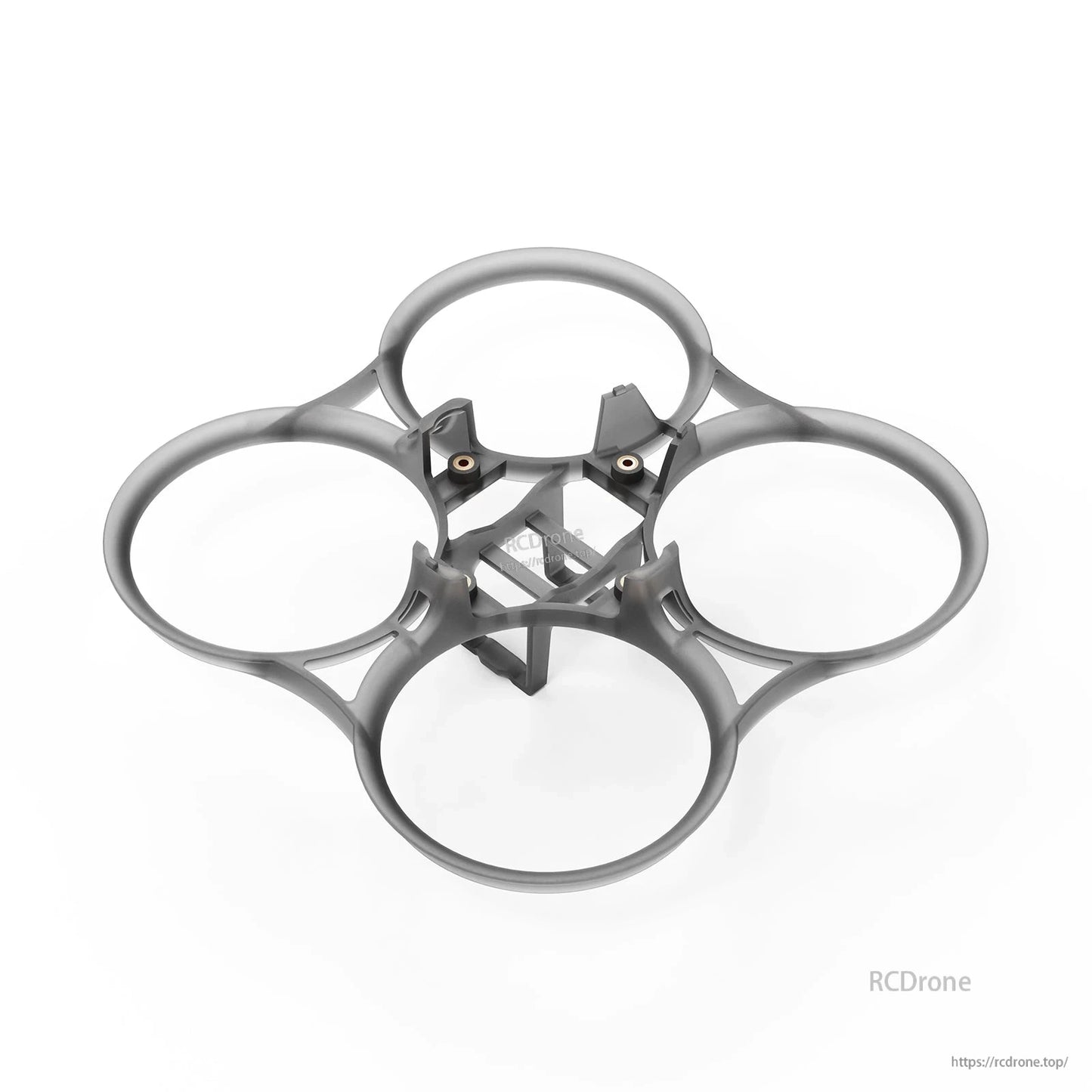 Gray ducted whoop frame top view with four prop guards and central standoff mounts
