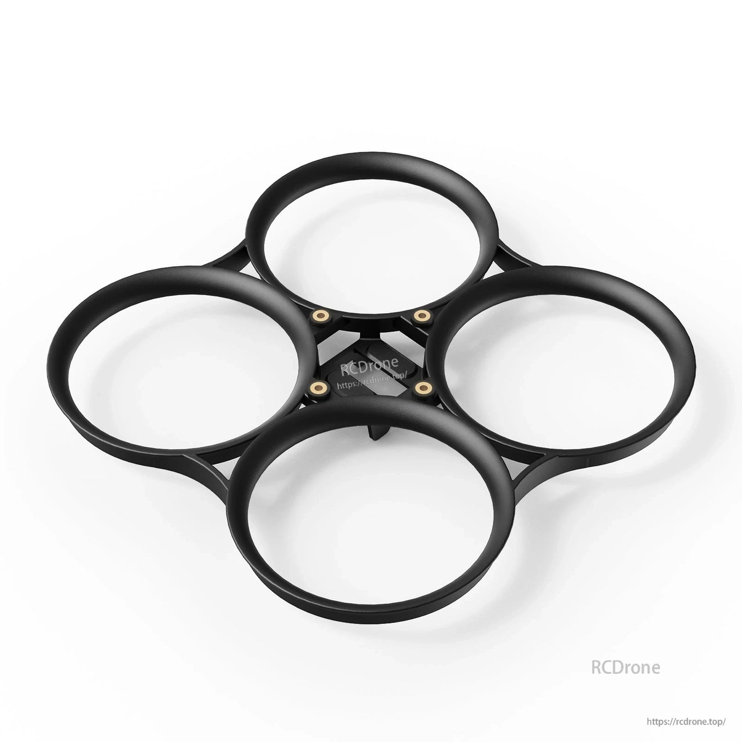 Black 4-duct whoop frame bumper ring with brass inserts, top view