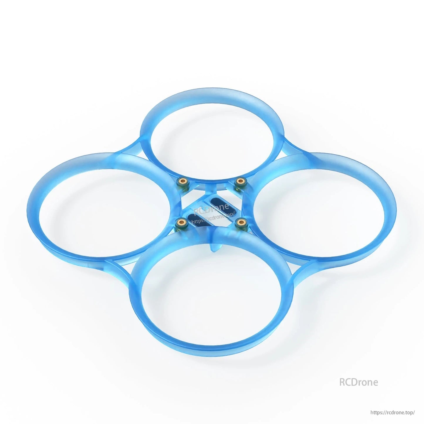 Blue 4-duct whoop frame bumper ring with brass inserts, top view