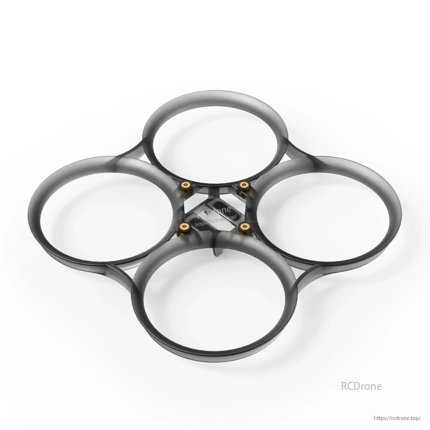 Gray 4-duct whoop frame bumper ring with brass inserts, top view