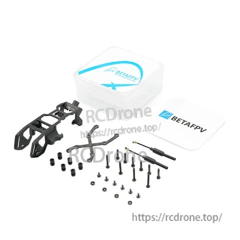 Pavo20 Pro camera bracket kit with mount parts, standoffs, screws, and BetaFPV storage box