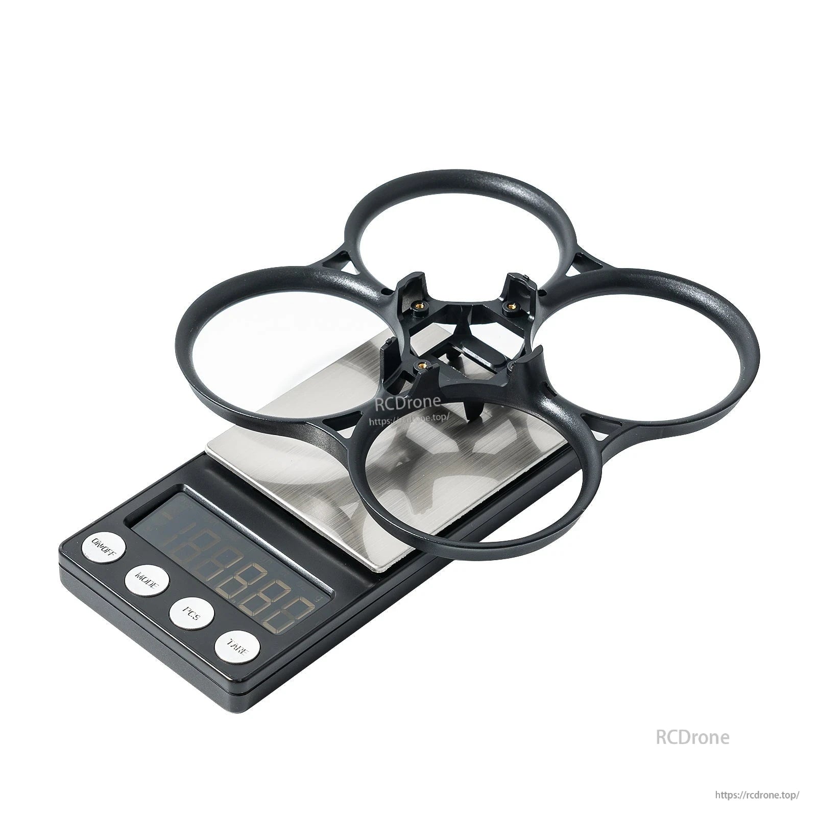 Pavo20 Pro II duct frame on digital scale, 4 circular prop guards with center mount structure