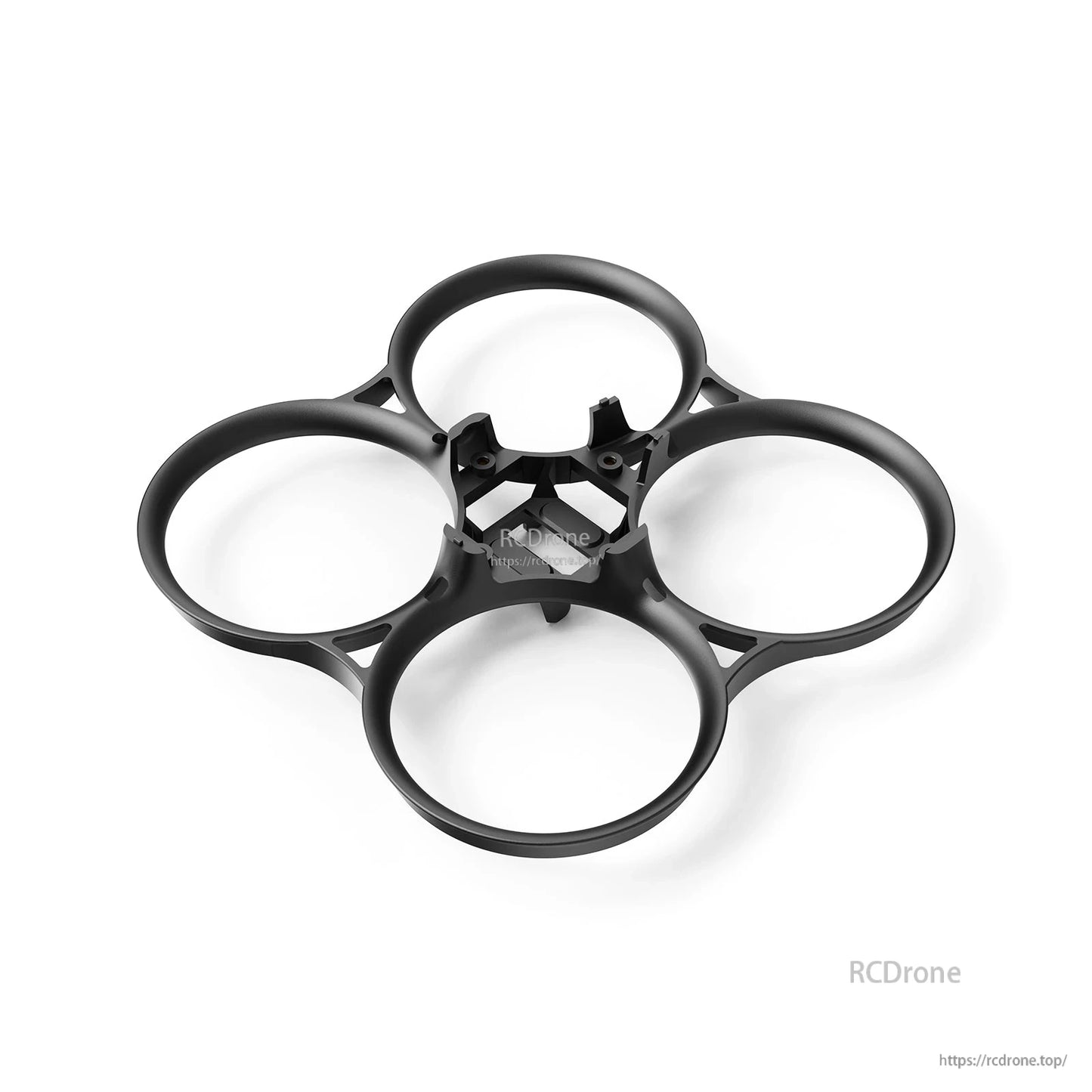 Black 4-duct whoop frame top view, 93.9mm wheelbase layout with central mounting platform