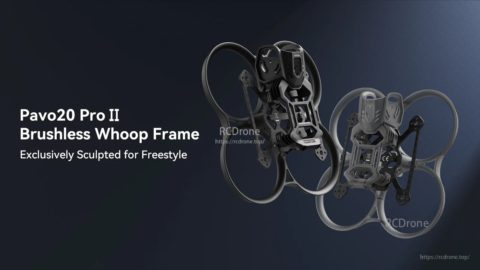 BetaFPV Pavo20 Pro II brushless whoop frame with 93.9mm wheelbase ducts, black and grey options