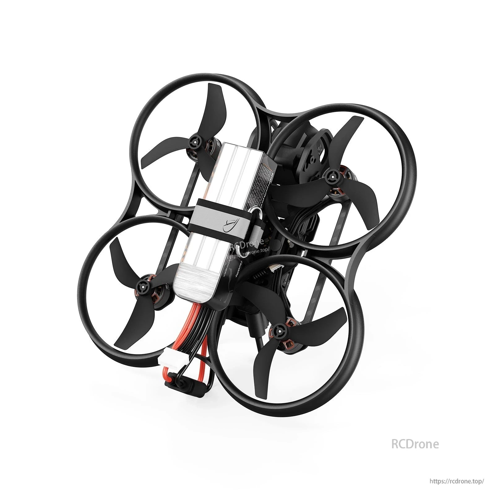 BetaFPV ducted whoop quadcopter with four prop guards, tri-blade props, and a top-mounted battery pack